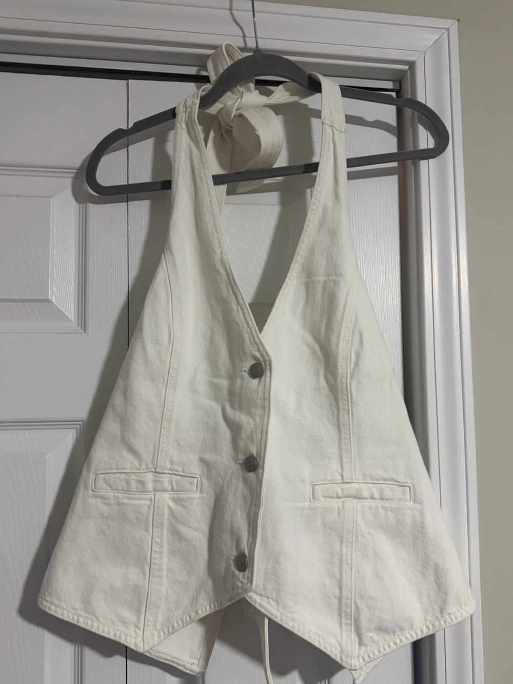 Wild fable halter backless white denim top